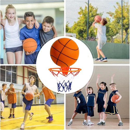 Silent Basketball and Hoop Set, Silent Basketball, 2025 Upgrade Quiet Foam Indoor Training Ball, No Noise with Wall Mount Hoop Silent Ball Professional Indoor Basketballs Frame(No.5-8.66")
