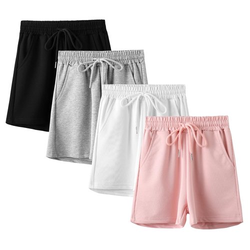 Chicduo Girls Cotton Athletic Shorts Kids Active Performance Running Soccer Shorts with Drawstring & Pockets