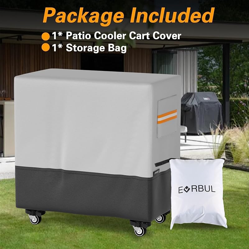 Patio Cooler Cart Cover 34in L x 19in W x 31in H, Heavy Duty 420D Waterproof Dustproof for 80 Quart Ice Chest