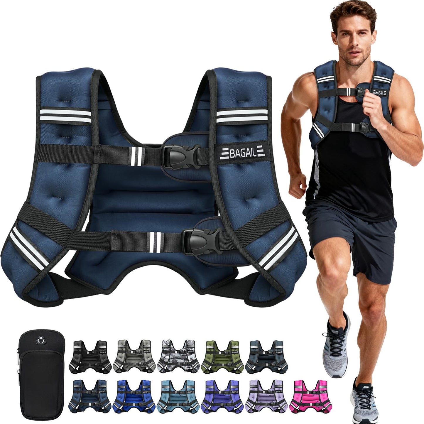 BAGAIL Comfort-Fit Weighted Vest for Woman, Even Weight Distribution, Faster Weight Loss, No-Chafe or Bounce for Walking & Running with Detachable Phone Pouch & Reflective Stripes (Available 5-30lbs)