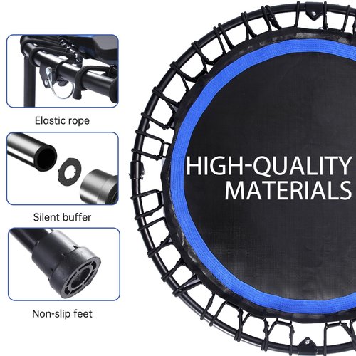 40" Foldable Rebounder Trampoline for Adults - Silent Fitness Bungee Rebounder, Home Exercise Trampoline for Low Impact Cardio, Indoor/Outdoor Portable Workout Trampoline