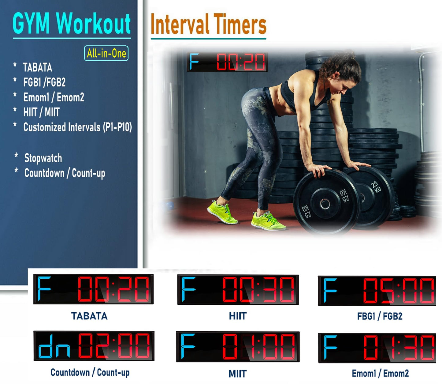 Boyiit 26'' Extra Large Home GYM Timer Clock, Programable Workout Interval Timer, Digital Wall Clock, with 7-color Night Light, 8 Alarm Clocks, Calendar/Temperature, Countdown & Stopwatch (Blue & Red)
