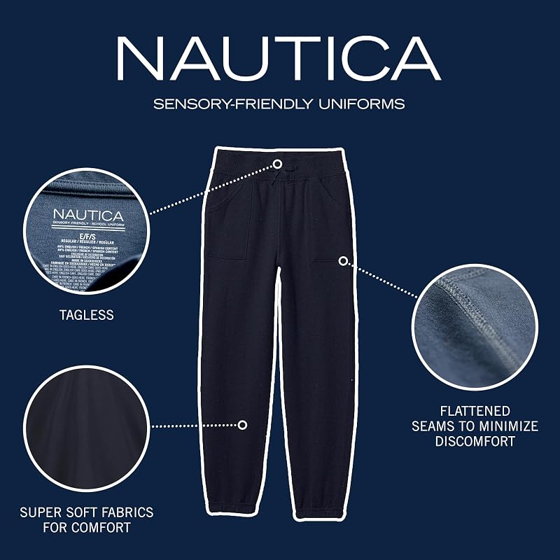 Nautica Girls Sensory-Friendly Fleece Sweatpants Grey Heather 12-14