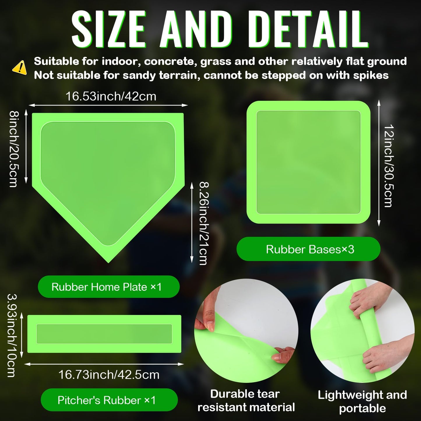 Hiboom 6 Pcs Glow in the Dark Baseball Base Set, 12 inch Quick Glow Charger Bag, Home Plate, Pitcher's Rubber for Kickball Softball Dodgeball in the Dark Game, for Playground Camping Yard Beach