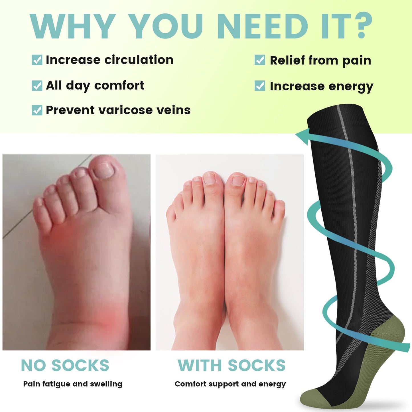 Iseasoo Copper Compression Socks 15-20 mmHg for Men & Women 8 Pairs – Circulation Support for Nurses, Travel, Running, Hiking, Soccer（S/M）