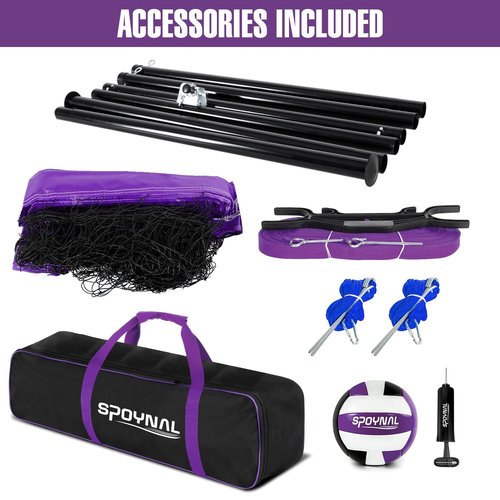 Outdoor Portable Volleyball Net Set with Adjustable Height Steel Poles, Volleyball, Anti-sag Winch System, Pump, Boundary Line, and Carry Bag for Backyard, Beach, Lawn