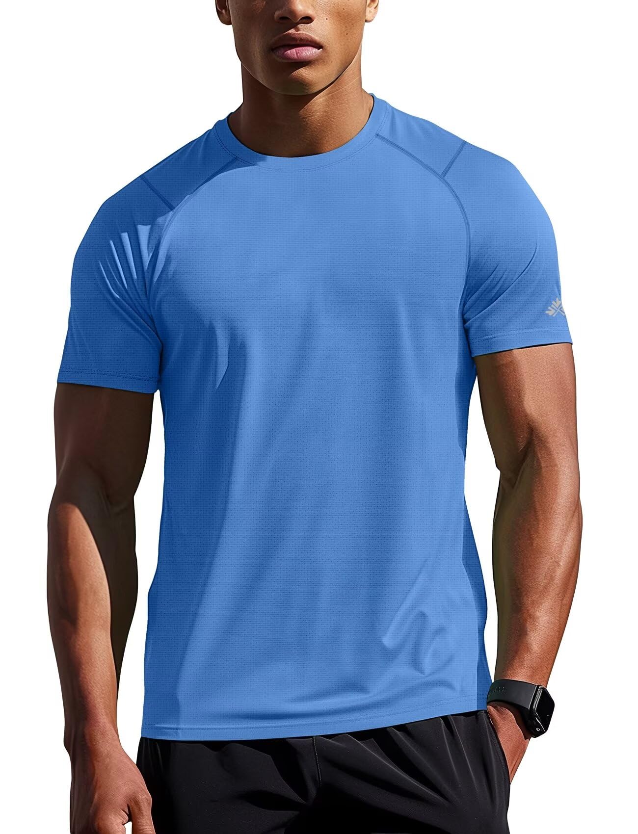 Zengjo Workout Shirt Men Quick Dry(Blue,XL)
