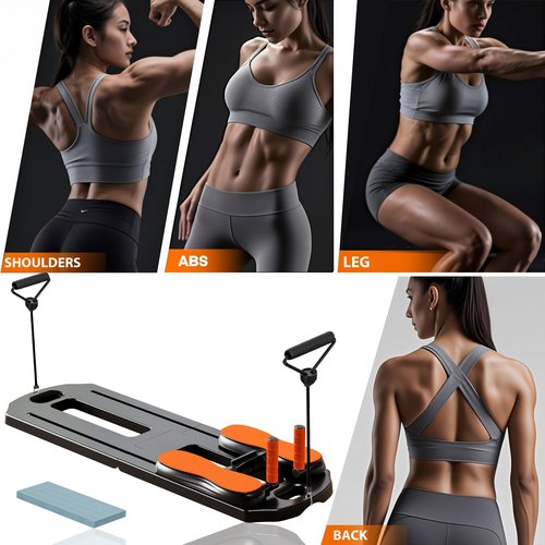 Pilates Board, Foldable Pilates Reformer Machinet with Phone Holder, 7-in-1 Multi-Purpose Portable Pilates Reformer Machine Home Pilates Kit for Home Workout, Fitness, Exercise