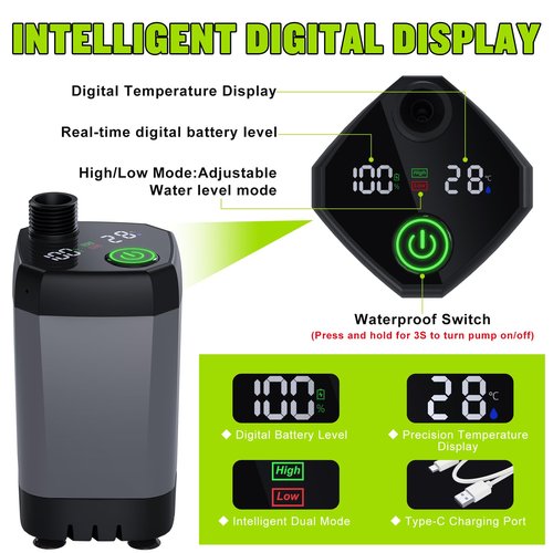 Spopal Portable Shower for Camping, [Long-Lasting] 6000mAh Rechargeable Camping Shower with Intelligent LED Display, 4 Spray Modes, IPX7 Waterproof Outdoor Camp Pump for Hiking, Travel, Car, Pet