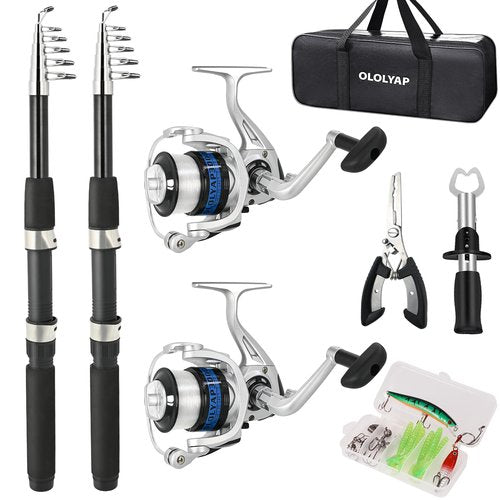 OLOLYAP Fishing Pole Combo Set 6.9ft 2PCS Telescopic Fishing Rod and Reel Combo with Fishing Pliers and Lip Gripper Collapsible Fishing Rod and Reel Kits for Bass