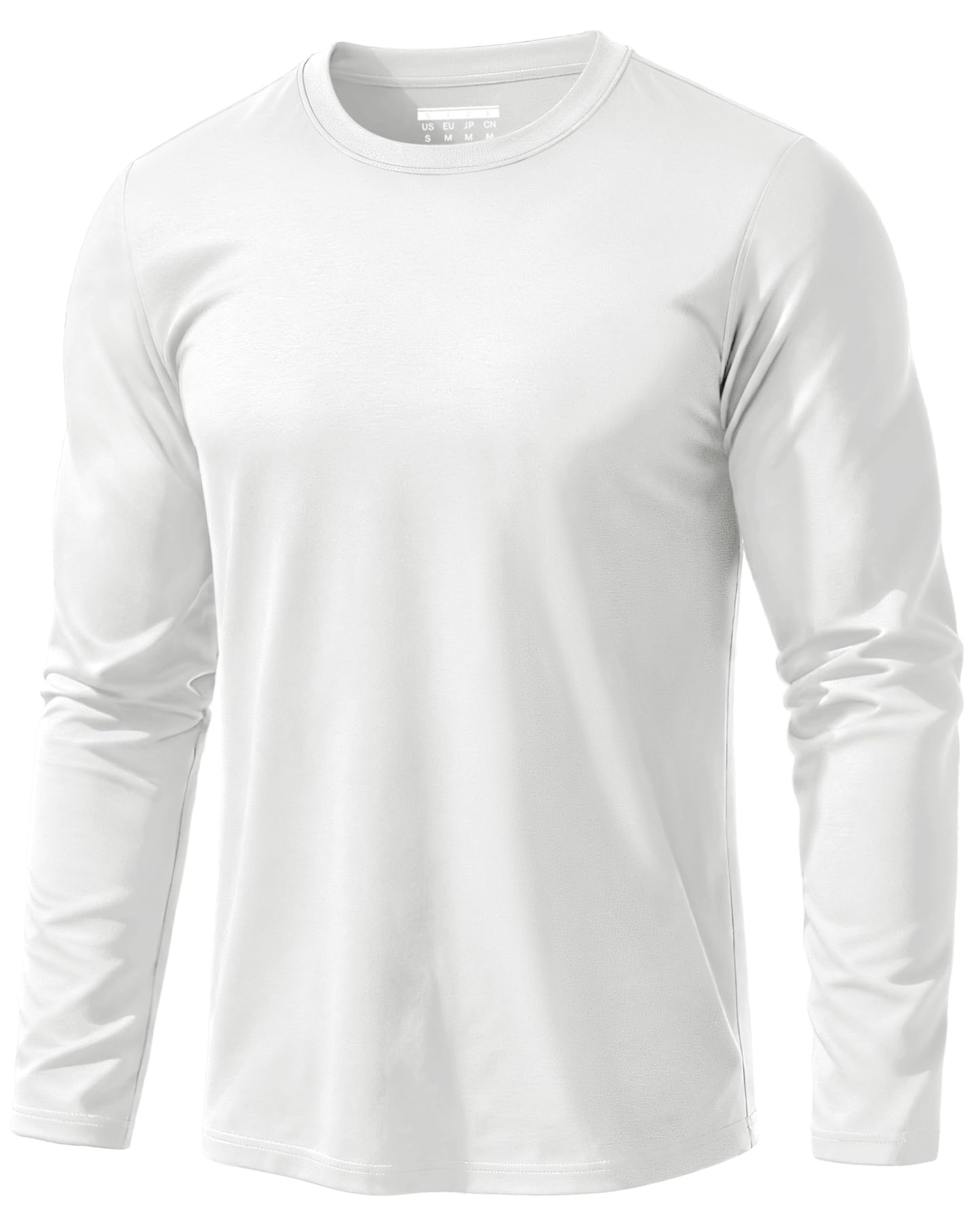 EKLENTSON Long Sleeve Shirt for Men Heavyweight Cotton T Shirt Crew Neck Fitted Tee Shirts Plain Tshirts White L