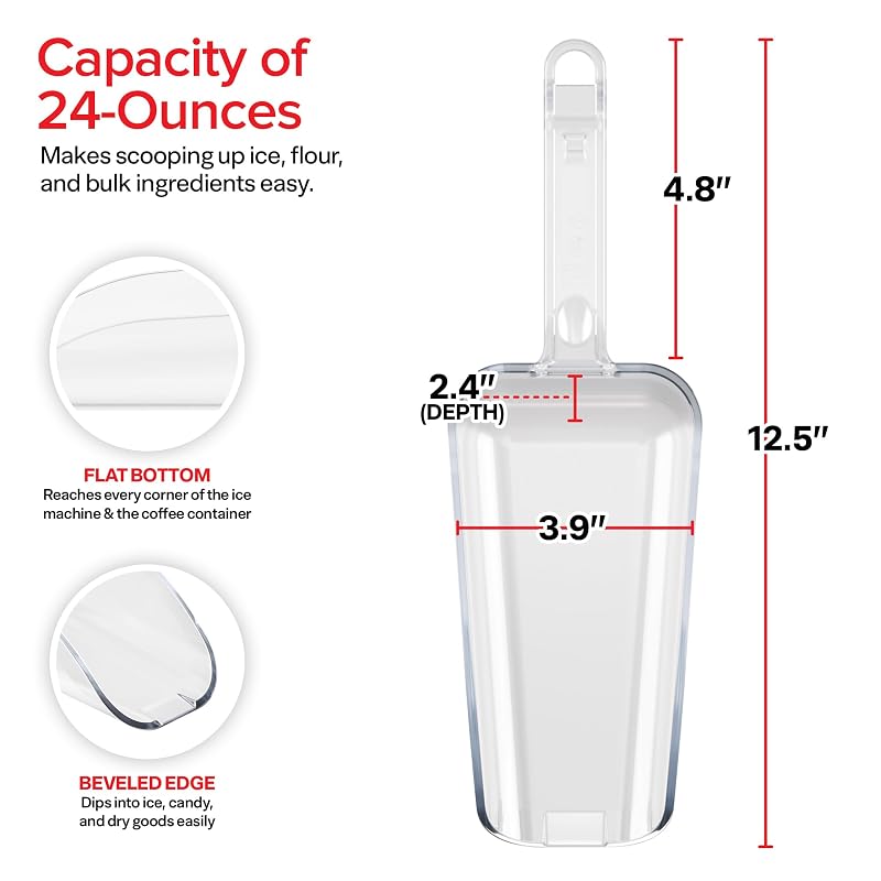 24 oz Clear Ice Scoop - NSF Certified Foodservice Grade, Stock Your Home