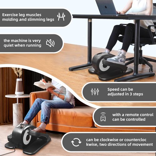 ESL Under Desk Elliptical - Portable Leg Exerciser for Seniors, Compact Seated Elliptical with Remote Control, LCD Display Electric Elliptical Trainers for Home, Silver