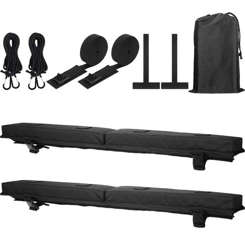 Datanly Universal Soft Roof Rack Pads Kayak Carrier Surfboard Windsurfing Car Racks for Snowboard Canoe with 2 Pcs 15ft Tie Down Straps 2 Pcs 15ft Tie Down Rope 2 Quick Loop Strap 1 Storage Bag, Black