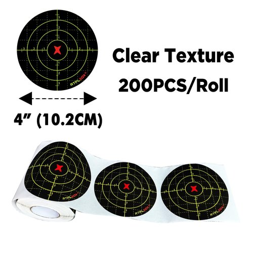 Atflbox Splatter Adhesive 4 inch Bullseye Fluorescent Yellow Shooting Target Stickers, 200 Self Adhesive Targets Roll for BB Gun, Pellet Gun, Airsoft, Rifle Indoor and Outdoor Shooting Range