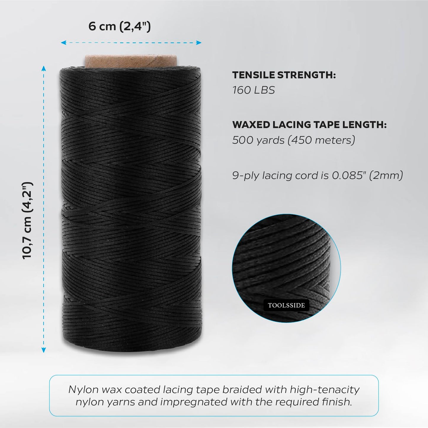 9-Ply Black Waxed Twine 1500 Feet/500 Yard Wax Lacing Cord Nylon - 1 Roll