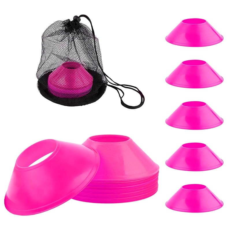 Rose Red 25pcs Soccer Cones for Training with Mesh Bag - Agility Markers for Football Basketball Drills