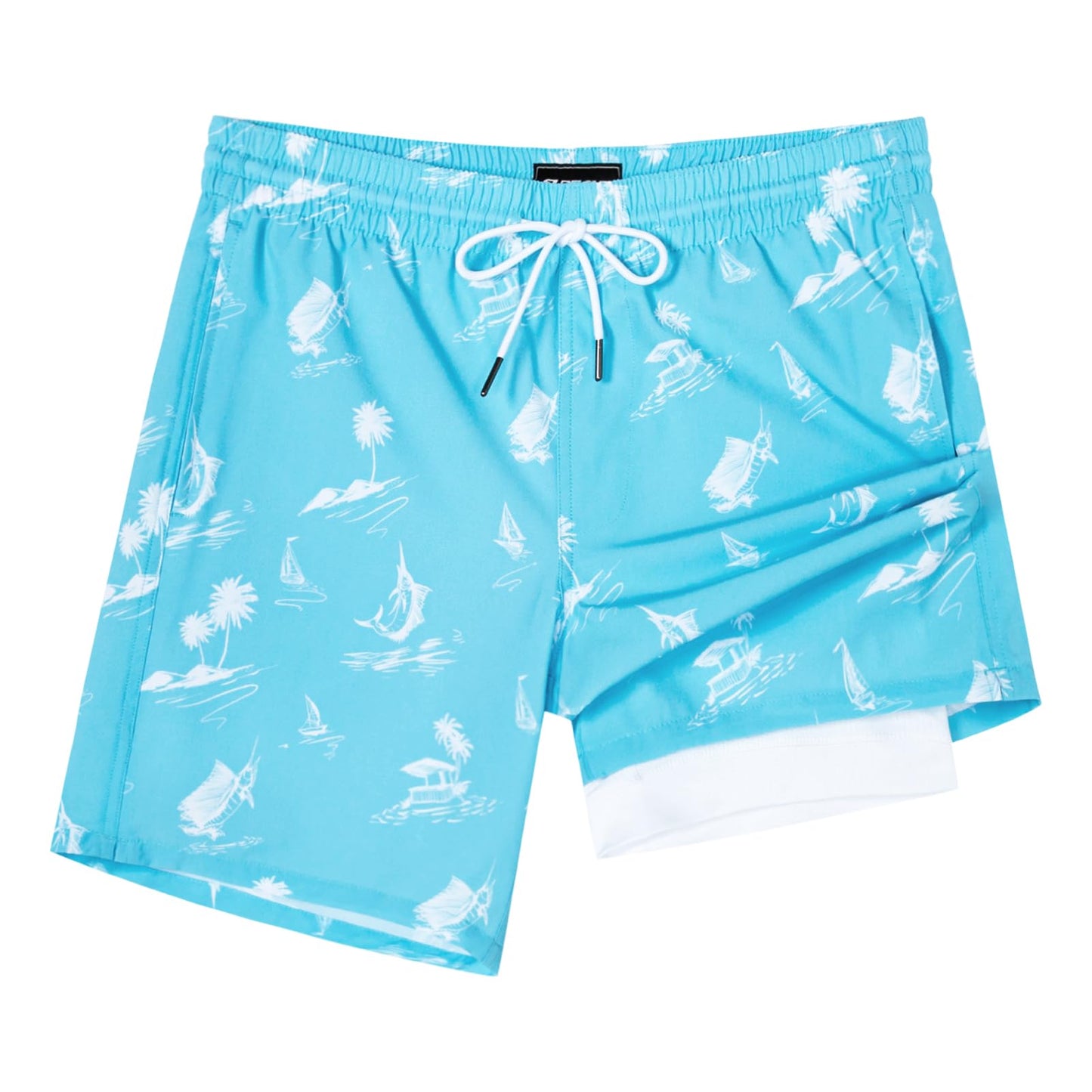 SURF CUZ Mens Swim Trunks with Compression Liner Quick Dry Swim Shorts 7" Swimming Trunks Stretch Bathing Suit 7 Inch,Marlin Leap,XS