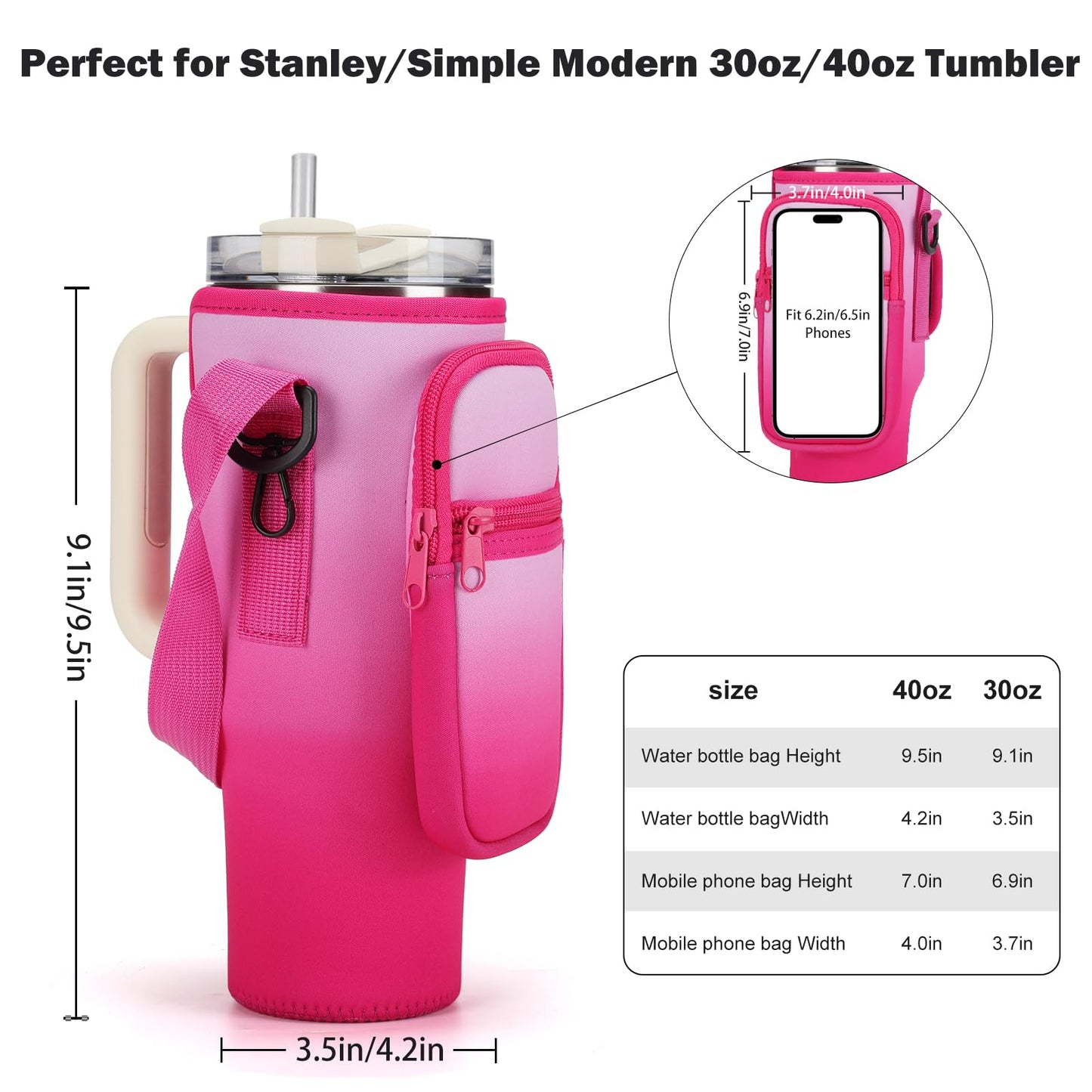 GOEWY Water Bottle Carrier Bag for Stanley Cup 30oz with Phone Pockets