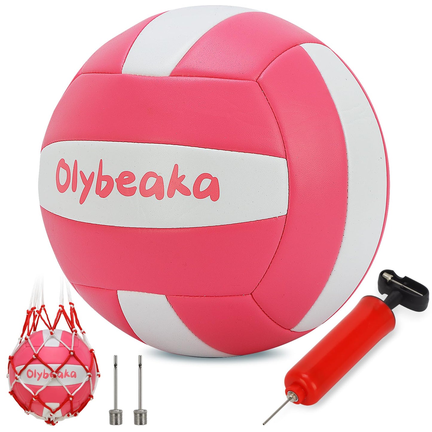 Olybeaka Official Size 5 PU Volleyball with Soft Touch for Indoor Outdoor, Waterproof & Durable Volleyball for Beach Park Games Gym Practice with Pump and Heavy Duty Mesh Bag