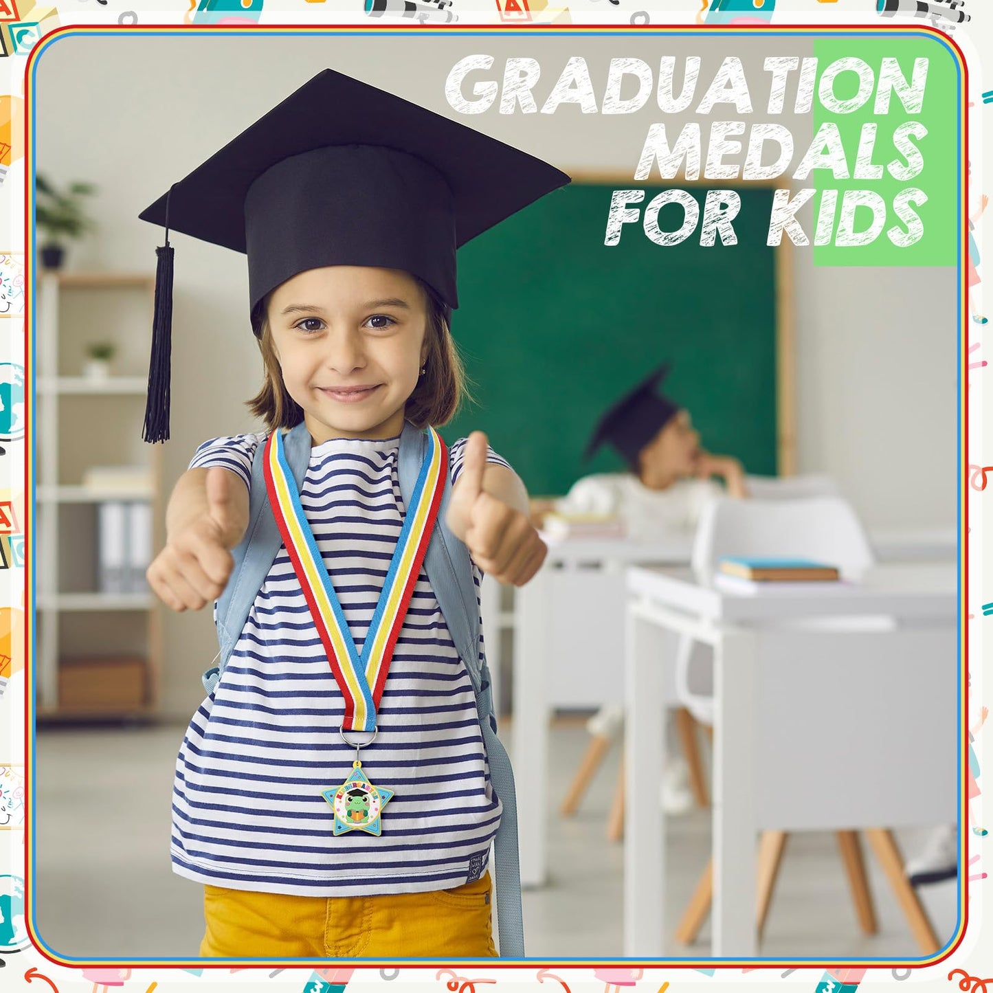 Landical 6 Pcs Preschool Pre-k Graduation Medal for Kids Bulk with Rainbow Neck Ribbon Kindergarten Grad Award Medals for School Students Grad Gifts Party Decorations(Frog)