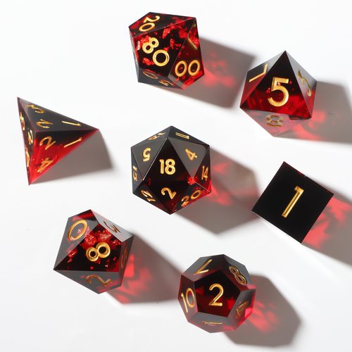 FateStone Sharp Resin Balanced Dice Set, Handmade 7 pcs D&D dice with Gift Box for Dungeons and Dragon Game（(Red-A)