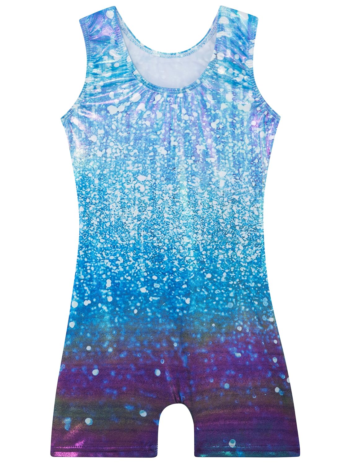 Gymnastics Leotards for Girls Toddler Ballet Dance Tumbling Outfits 7 8 Kids Sleeveless Gymnastic Biketard with Shorts Sparkly Dancwear Unitards Clothes Bodysuit (Blue Glitter, 7-8 Years)