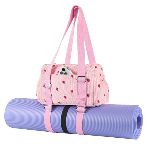 Mini Gym Bag For Women, Strawberry Print Gym Bags With Yoga Mat Holder, Cute Travel Weekender Overnight Duffle Bag For Girls Birthday Gifts, Not Yoga Mat