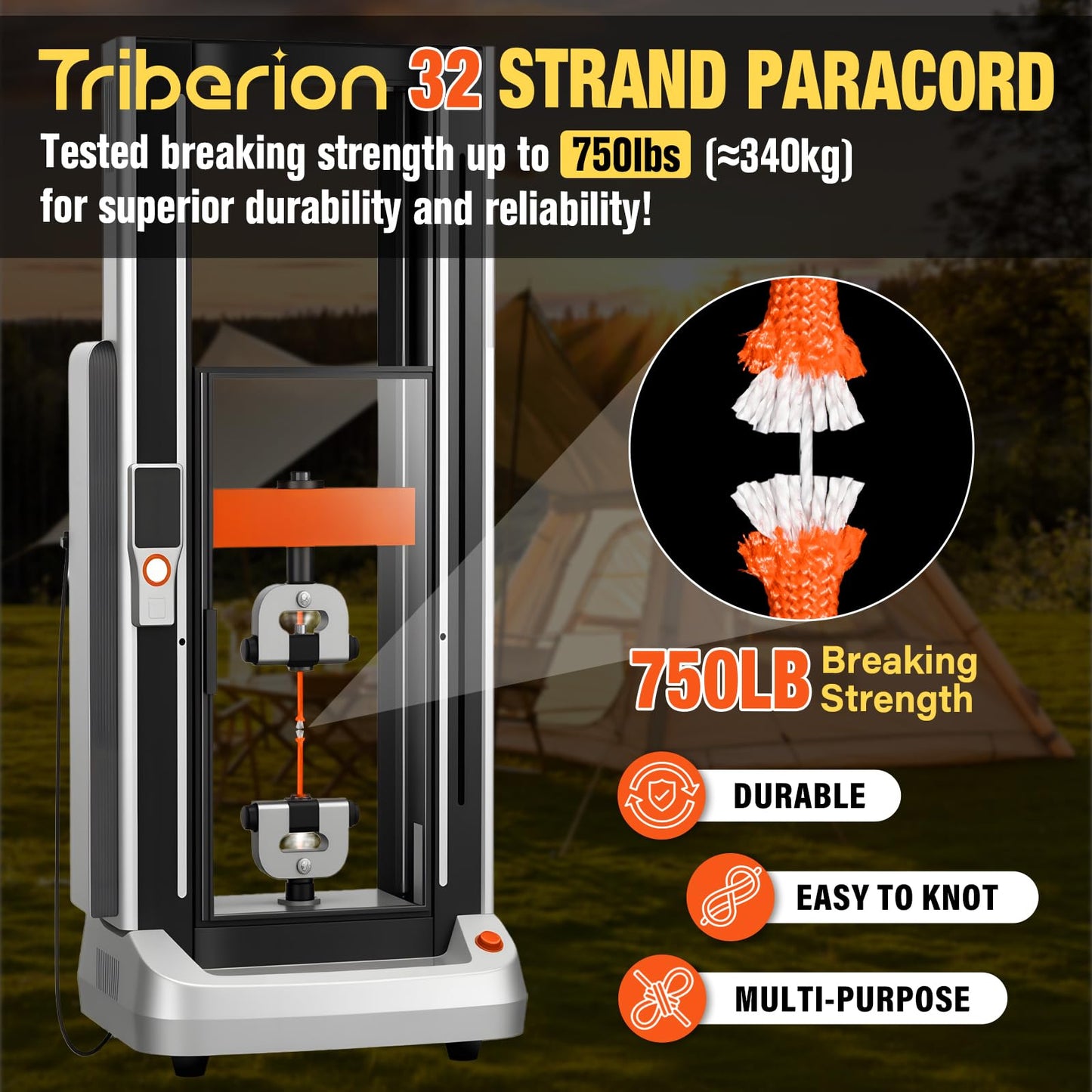 TRIBERION Paracord Rope 750 lb - 200ft 5/32" Parachute Cord 4MM 12-Strand para Cord - Heavy Duty Spool String for Survival,Camping Gear, Survival Bracelet, Clothesline - Orange
