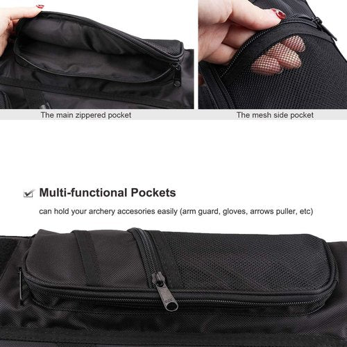 KRATARC 3-Tubes Hip Quiver Waist Hanged Arrow Archery Carry Bag with Pockets Adjustable Belt (Black)
