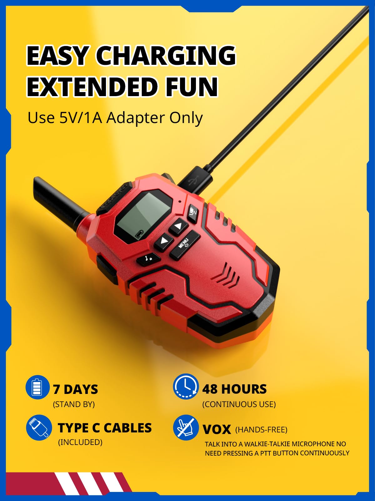 Inspireyes Walkie Talkies for Kids Rechargeable, Long Range 2 Way Radio, Outdoor Beach Camping Road Trip Role Play Toys Birthday Xmas Gift for Boys Age 7-12, 2 Pack