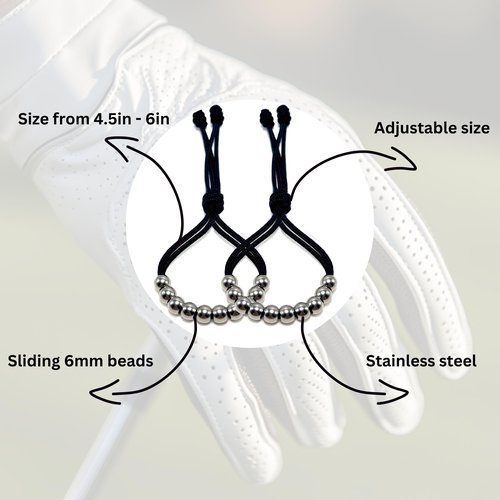 LAMIBEE Pack of 2 Golf Glove Bead Stroke Counter, 10 Stainless Steel Beads Score Counter for Gloves, Stroke Count Resizable Easy to Adjust Golf Round Scoring Tracker Accessory (Black)