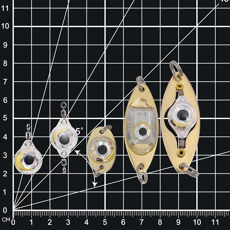 Spoon-L Size LED Underwater Fishing Lures - 5Pcs Deep Drop Lighted Bait Flashers (Fish Eye 360° Flash)