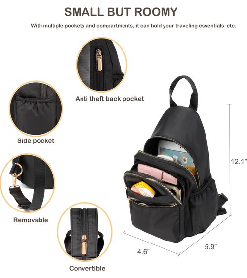 Xsecnua Small Crossbody Sling Bag for Women, Mini Backpack Sling Backpack Convertible, Chest Bag for Hiking Daypack