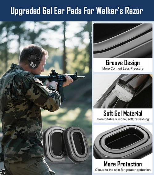 Upgraded Gel Ear Pads for Walker's Razor Earmuffs, Comfortable and Soft Replacement Gel Ear Cups with Sealed Bottom Shell