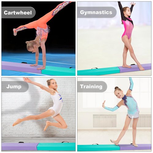Wansenya Folding Balance Beam for Kids 3-5,Soft Gymnastics Floor Beam for Kids 6-12,End Velcro,PU Cover,EPE Foam,Carry Handles,Anti-Slip Base,Beam Gymnastics for Home Training,or School,Gym Center