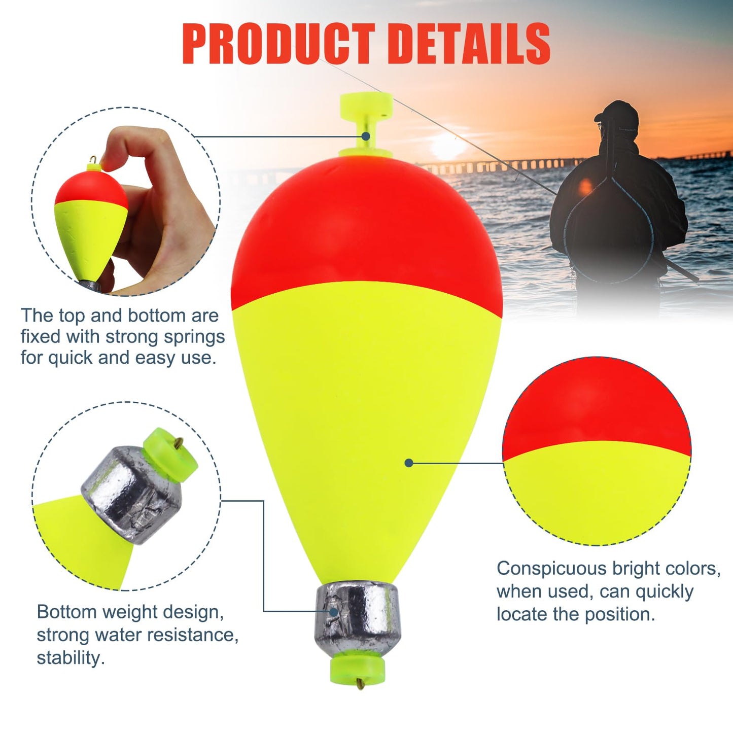 CWSDXM Weighted Fishing Bobbers 10 Pack – Foam Snap-On Slip Floats for Bluegill, Crappie, Bass & Trout Fishing (Oval, 2.5in)