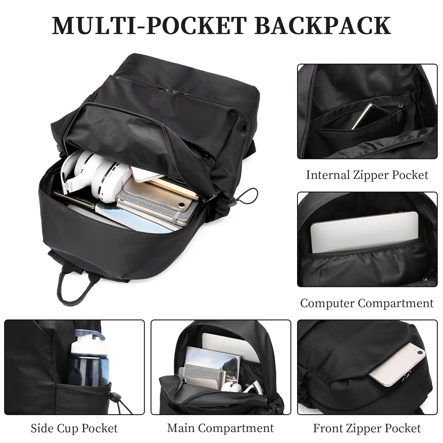 seyfocnia Large Gym Backpack for Men,Waterproof Travel Backpack With Shoe Compartment Lightweight Sports Gym Bag Casual Daypack-Black