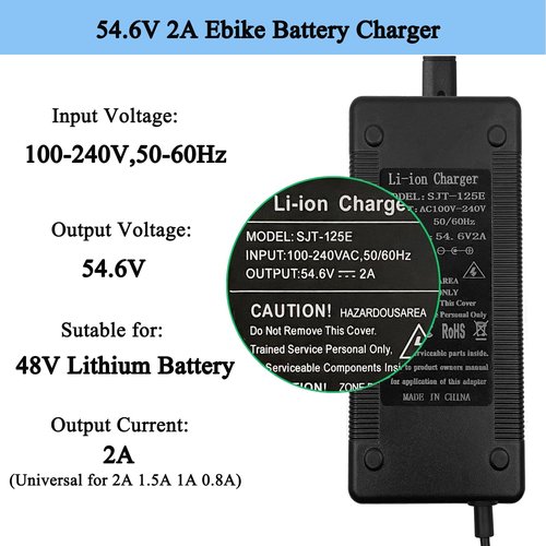 Electric Bike Charger 48V, 54.6V 2A Charger (5 Plugs) Fast Universal for 48V Lithium Battery, Compatible with Ebike, One Wheel, Electric Bicycle, Scooter, Rad Power Bike