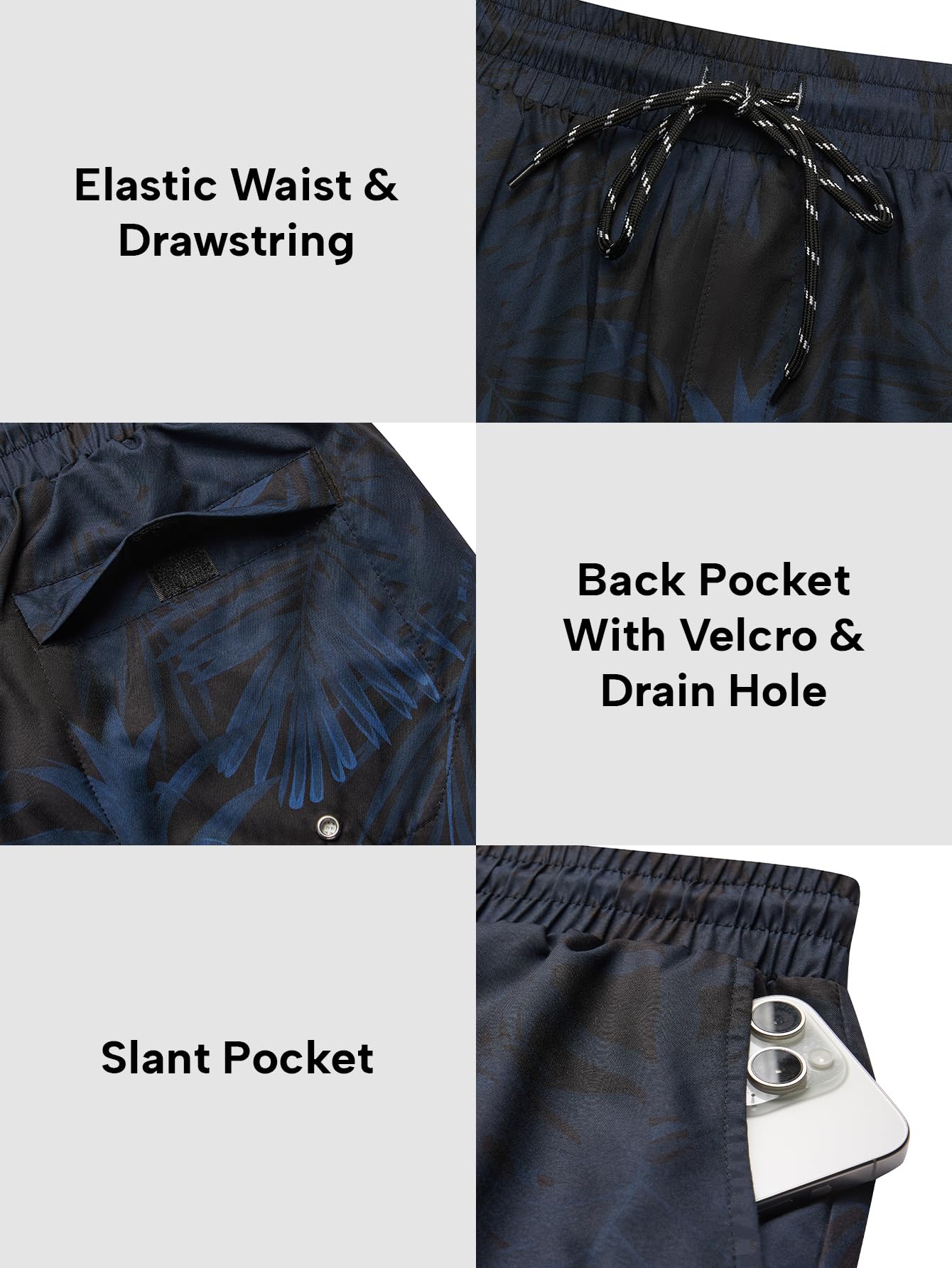 Hardaddy Men's Swim Trunks Quick Dry Bathing Suit Swimming Board Shorts Mesh Lining Hawaiian Beach Swimwear with Pockets Dark Blue L