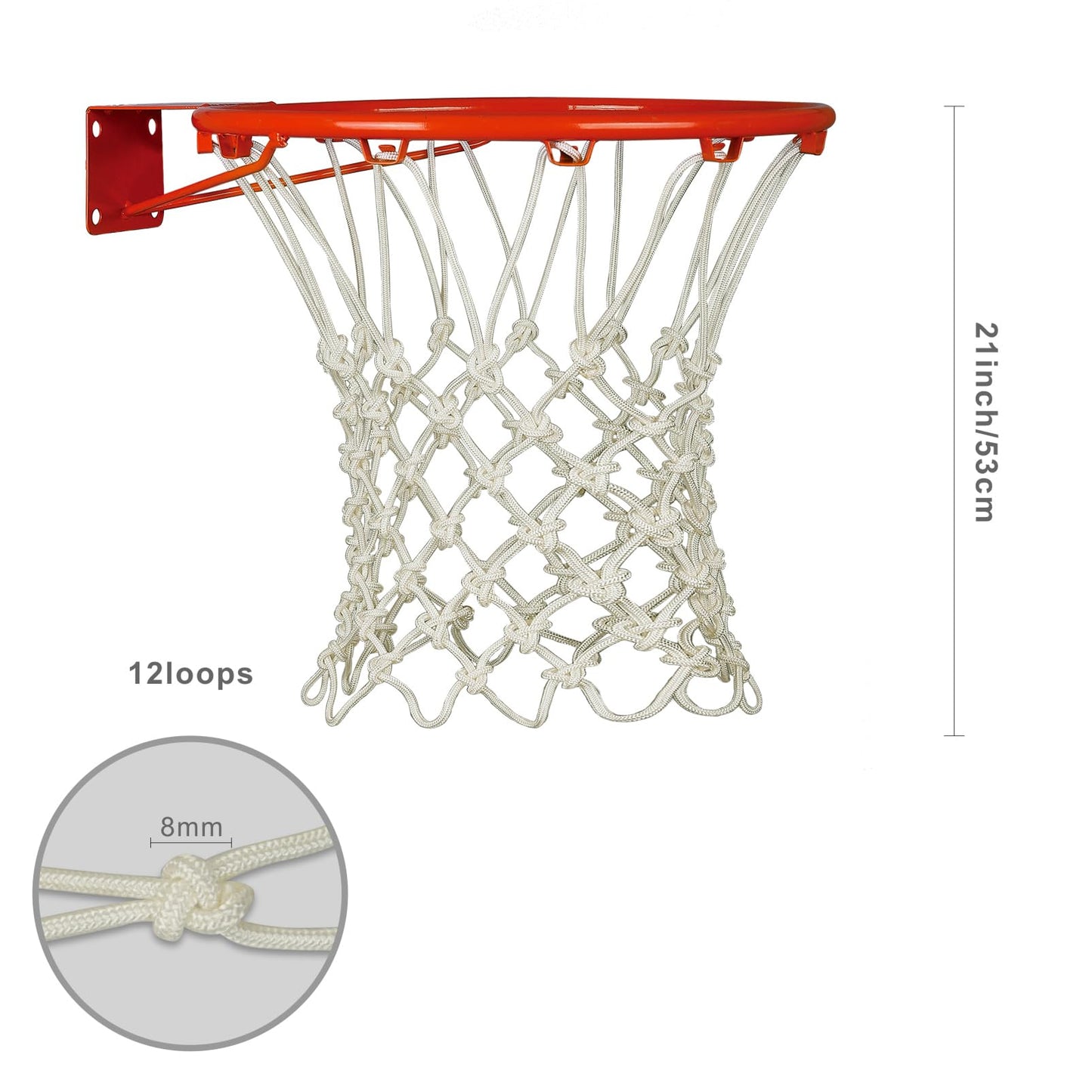Basketball Net Replacement 1 Pack, Basketball Nets Heavy Duty Outdoor with 12 Loops, for All-Weather 21inches (10 oz), Anti Whip, Fits Standard Indoor or Outdoor Hoop, Rim Not Included