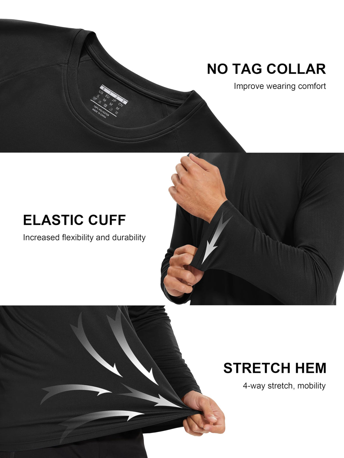 MAGCOMSEN Performance T Shirt Long Sleeve Men Camping Shirt Quick Dry Rashguard for Men Thermal Shirts for Mens Athletic Shirts Black