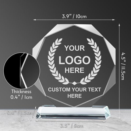 Emoragifou Custom Crystal Trophy Award, Customized Engraved Crystal Award Plaque with Your Logo/Emblem/Text, Personalized Awards and Trophies for Sports, Corporate Events, Games Nights