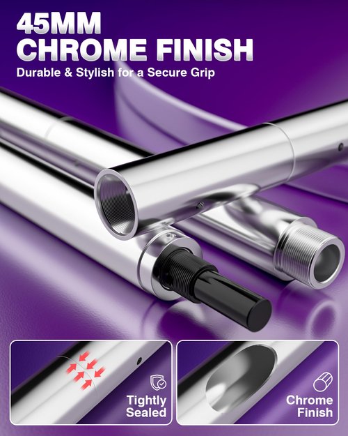 PYY Dance Pole for Home - Adjustable & Portable Dancing Pole for Gym Studio Pub, 45mm Chrome Finish, Spinning & Static Modes, Remote LED Lights, No Drilling Required, Fits 88"-108" Ceilings