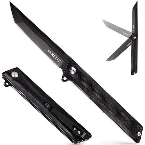 REMETTE Pocket Knife GD22K, Flipper Open 3.6" D2 Steel Tanto Folding knife with Durable G10 Handle,Men Women Everyday Carry EDC Knife,Sharp Camping Hiking Daily Work Knives