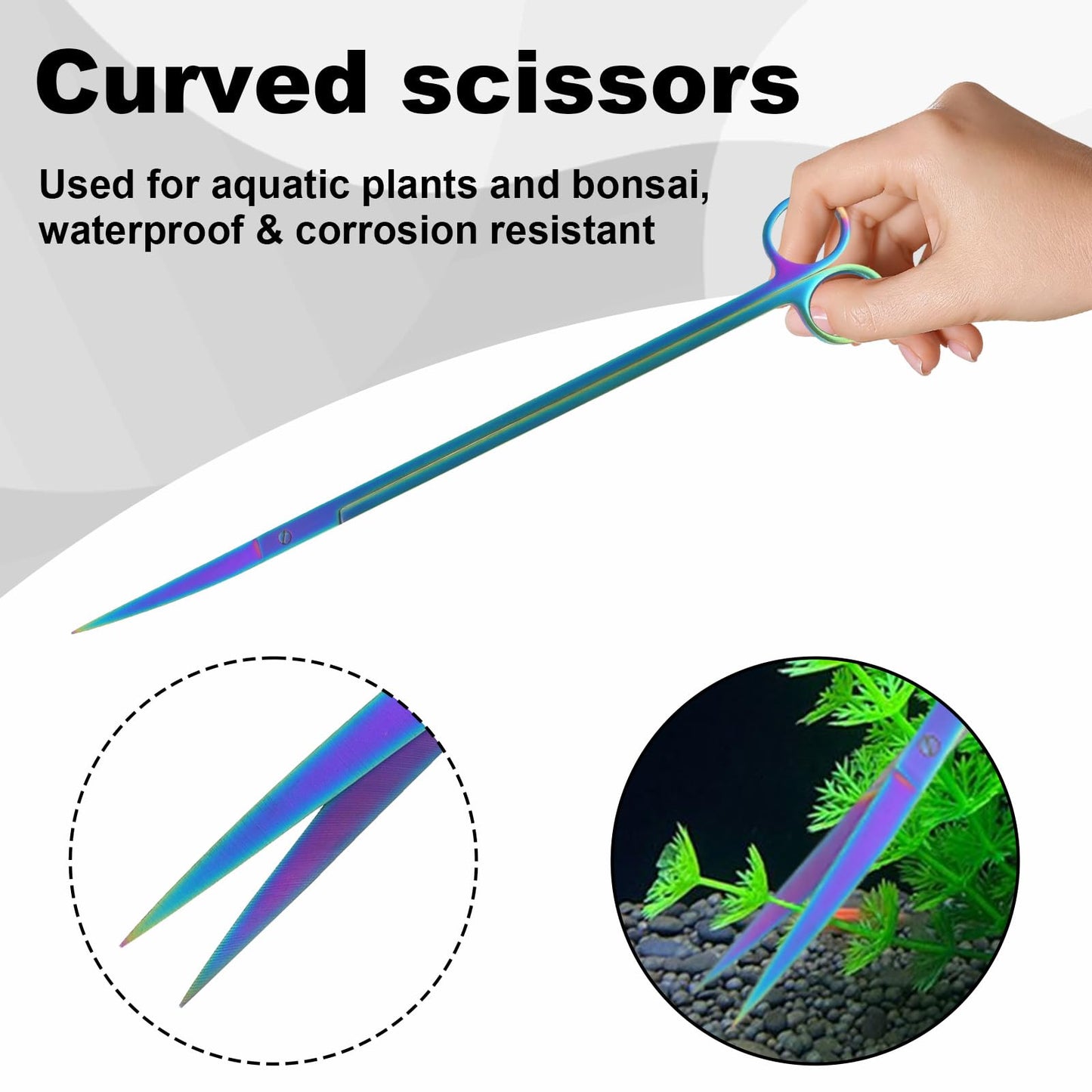 Funnytek 15Inch Extra Long Design Aquarium Aquascaping Tool Stainless Steel Aquascape Tool Kit 4 in 1 Anti-Rust Fish Tank Starter Kit with Long Tweezers Scissors Spatula for Aquarium Plants (Colorful)