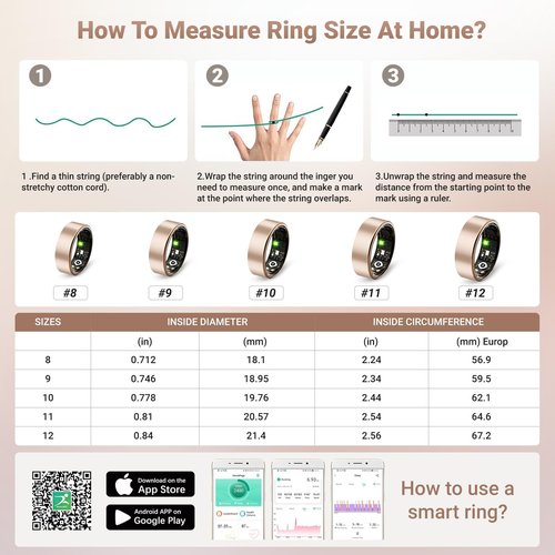 Smart Ring for Women Men, Sleep Tracker Ring with Heart Rate, Blood Oxygen, Fitness Ring for Activity Tracker/Steps/Calories, No Subscription, Waterproof Health Rings,Utra Battery Life (Rose Gold, 10)