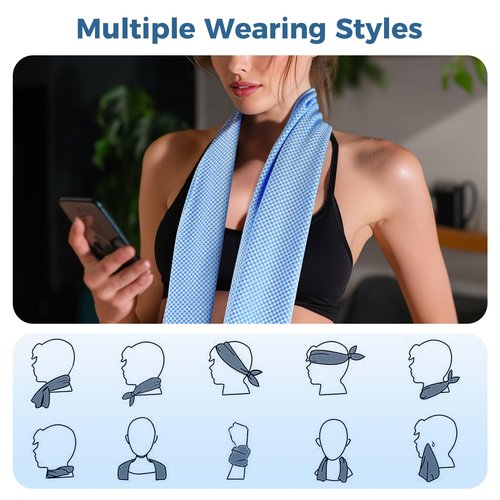 ZapRun Cooling Towels 2 Pack, 40 * 12inch Cooling Towels for Neck and Face, Sports Towel with UPF50 Sun Protection, Ideal for Yoga, Gym, Camping, Running- Blue