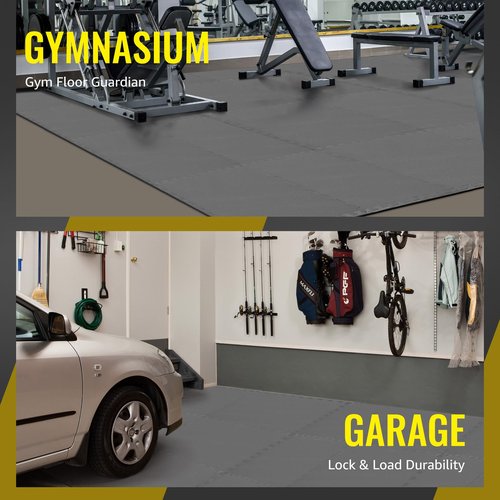 Hulkfit 6-Tile Puzzle Exercise Mat with EVA Foam Mat Interlocking Floor Tiles for Home Gym Mats Flooring for Garage Floor Padding Exercise Equipment Mats 24 in x 24 in x ½ in, 24 SQ FT, Gray