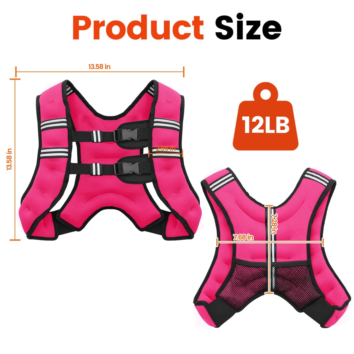 Poudee Weighted Vest, 12LB Weight Vest for Men Women, Body Weight Vests Adjustable with Reflective Stripe for Strength Training, Running, Training Workout, Jogging, Walking - 12LB, PINK